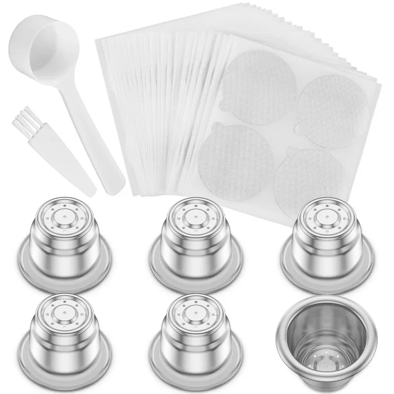 6 Pcs Stainless Steel Espresso Capsules 4-7g Refillable Coffee Pods with 200 Aluminum Foils Seals Coffee Machines Accessories