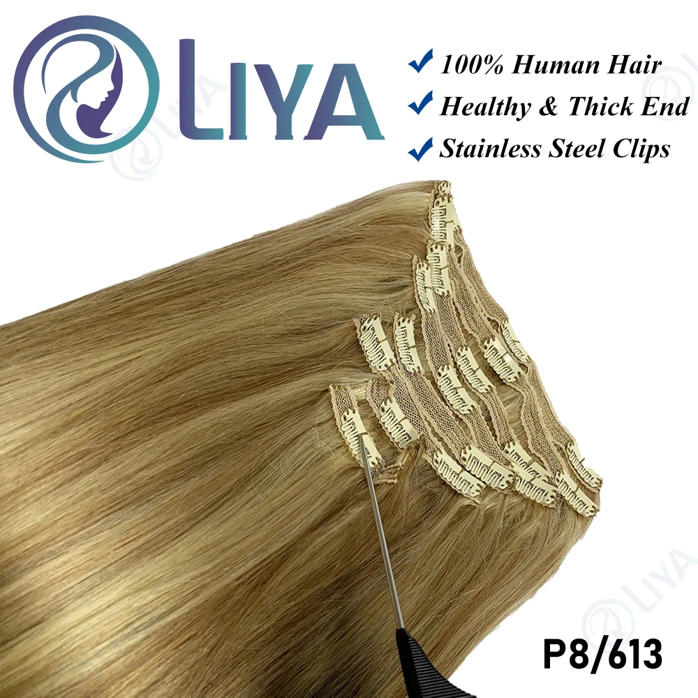 Extensões de cabelo com clip reto, cabelo humano, cor ombre, cabeça cheia, destaque brasileiro, P8, 613, 8pcs, conjunto