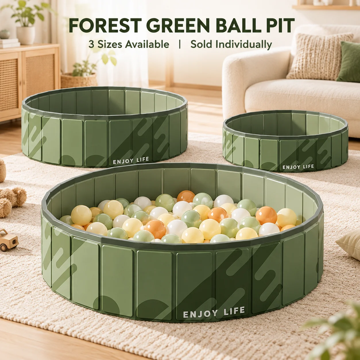 1PC Foldable Ball Pit for Kids 80-120cm Large Round Ball Pool Portable Indoor Playpen Green Play Area Balls Not Included