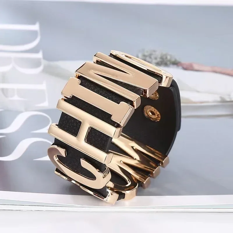 2025 New European and American Punk Hip Hop Style Gold Silver Color Metal Big Letter Bracelet - Image 2