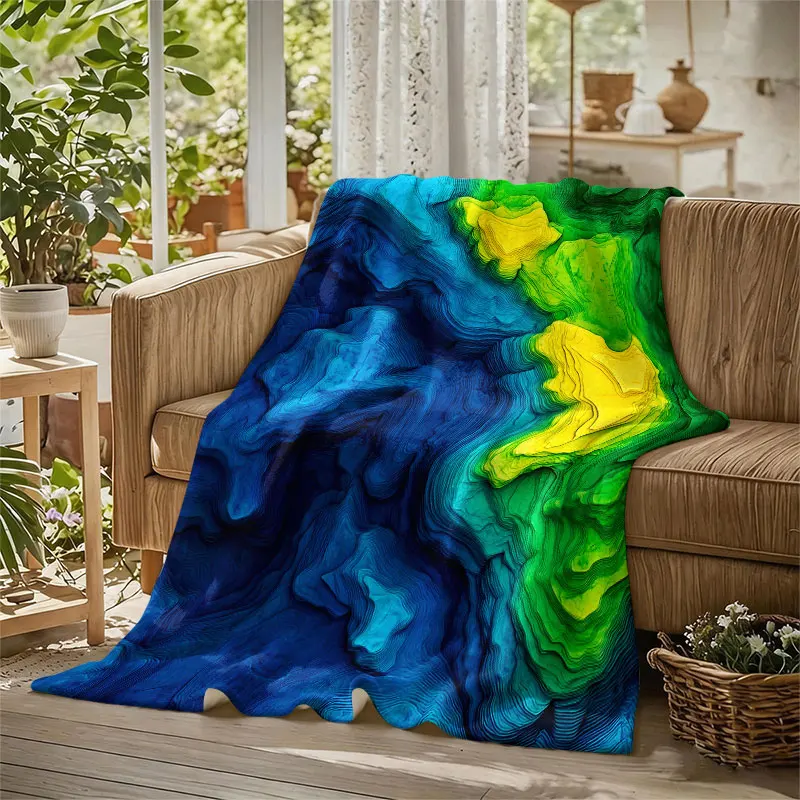 Layer Topographic Map Flannel Blanket Warm Soft Halloween Christmas Decorative Couch Warm Cozy All-Season Gift