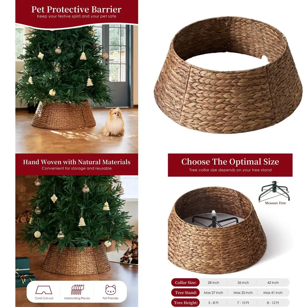 

Коричневая юбка из ротанга для рождественской елки для деревьев размером 6-7,5 футов — тканый воротник из гиацинта с вырезом на шнуре