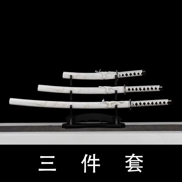 

High Quality Sets of 3 Wooden Japanese Samurai Katana Wakizashi Tanto Sword Rosewood Blade Practice Weapon Cosplay Props Unsharp