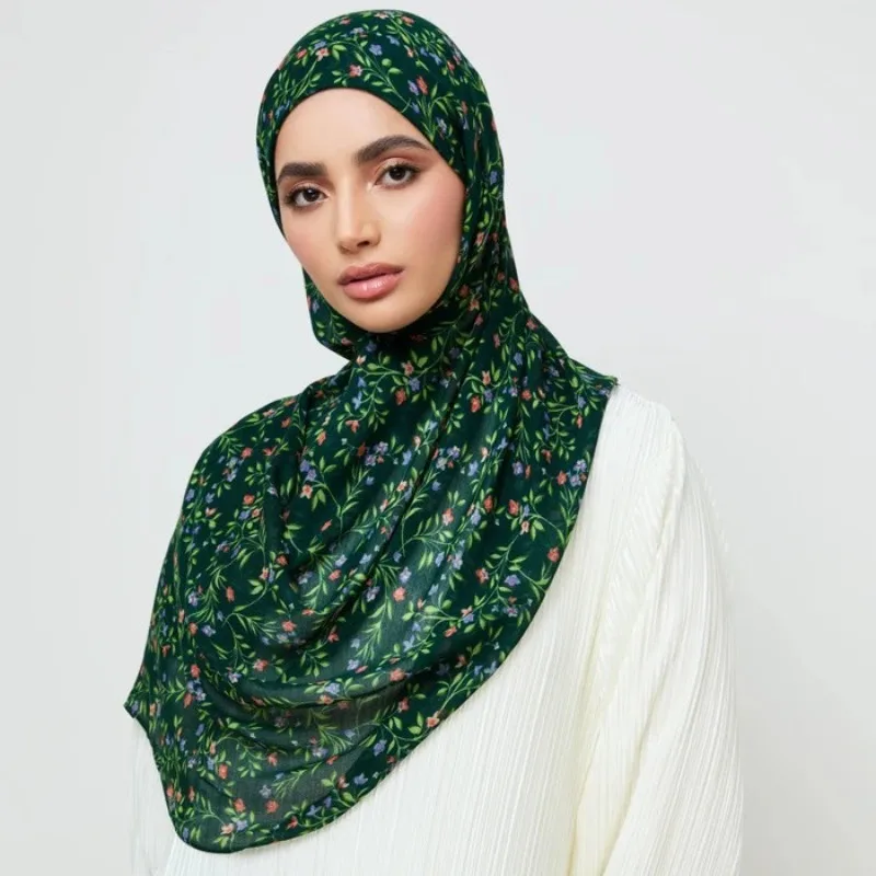 Sciarpa modale con stampa giardino primaverile Hijab Nuovo design Hijab in raso per Momen Fascia per capelli Bandana Scialli Sciarpe per donna