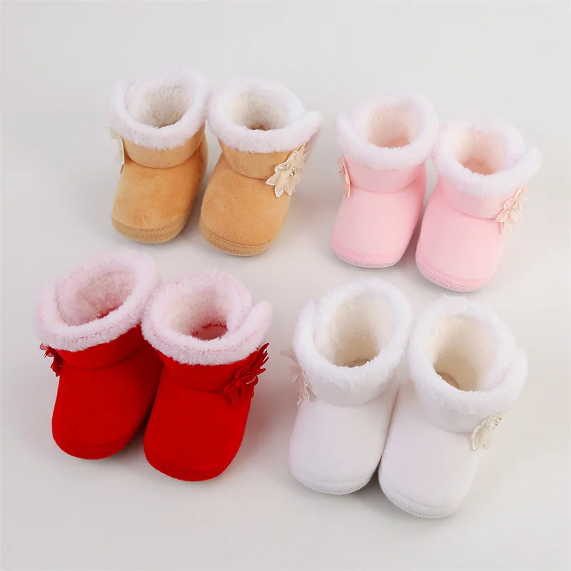 Newborn Baby Boots Shoes baby Girl Shoes Bow Plus Velvet Cotton Toddler First Walkers Booties Cotton Warm Infant Crib Shoes