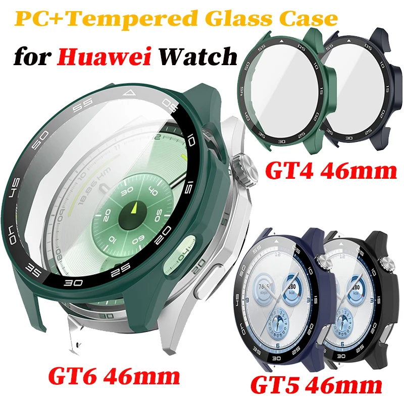 PC +Tempered Glass Case for Huawei Watch GT6 46mm Full Cover Screen Protector Bumper for Watch GT5 4 46mm Protective Accessores