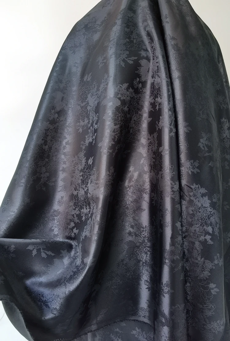100cm*148cm Black Silky Floral Jacquard Satin Fabric for Inner Lining Material Sewing Clothes