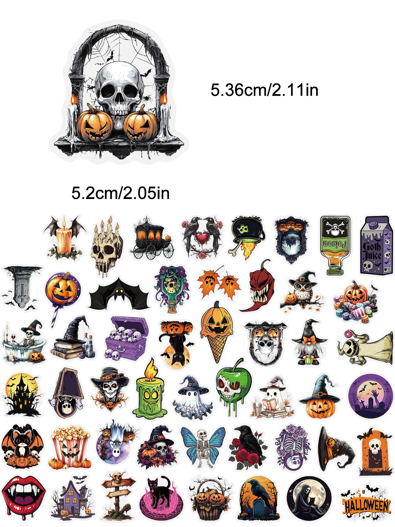 50 SZTUK Naklejek PET na Halloween Szkielet Dynia Czarny Kot Świeca Zamek Kreatywna Dekoracja Artystyczna Etui na Telefon Album na Wycinki Kubek na Wodę
