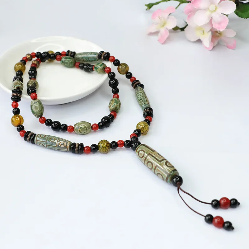 

Ожерелье из девятиочного агата из бисера дзи, халцедон, ювелирные изделия в тибетском этническом стиле