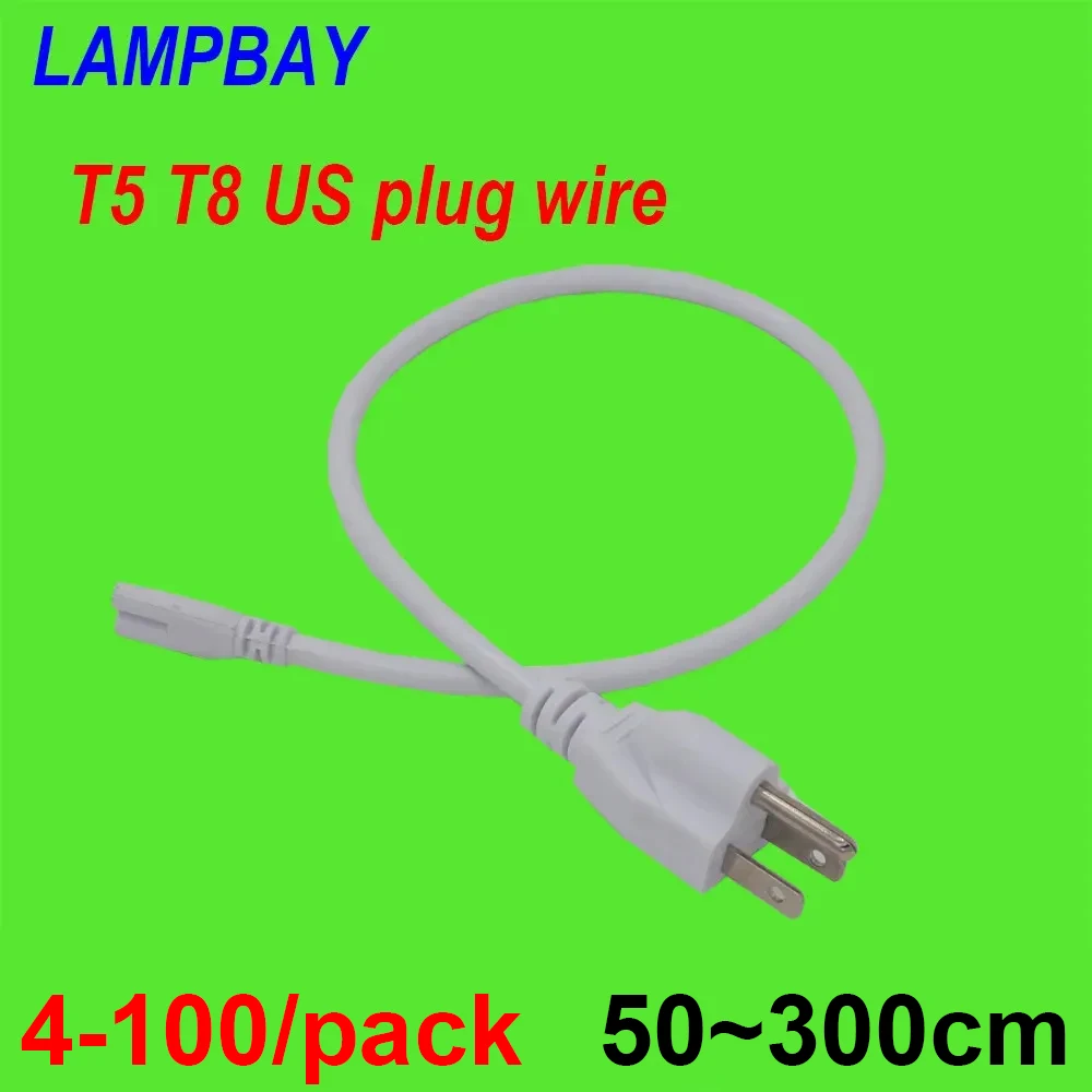 T5 T8 US Plug Cable 50cm 100cm 200cm 300cm 3 Prong Power Cords Electric Wire used for LED Tube Light Integrated Fixture