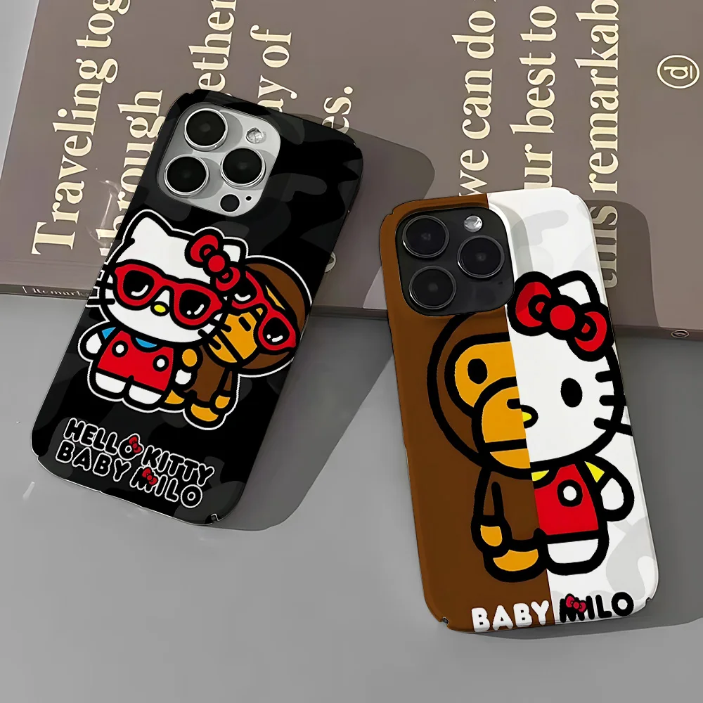 New Cartoon Phone Case for Sanrios Hellokittys Baby Milos iPhone 16 15 14 13 12 11 Pro Max XR XSMax Plus Glossy HD Hard PC Cover