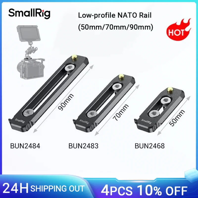 SmallRig Uniwersalna, niskoprofilowa szyna bezpieczeństwa NATO z szybkozłączem 50/70/90 mm ze śrubami 1/4 do uchwytu NATO Klatka kamery Mocowanie EVF