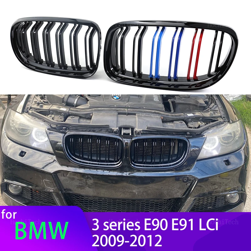 2Pcs Car Style Gloss Black Front Kidney Double Slat Grill Grille for BMW 3 Series E90 E91 LCi 2009 2010 2011 2012 Car Styling