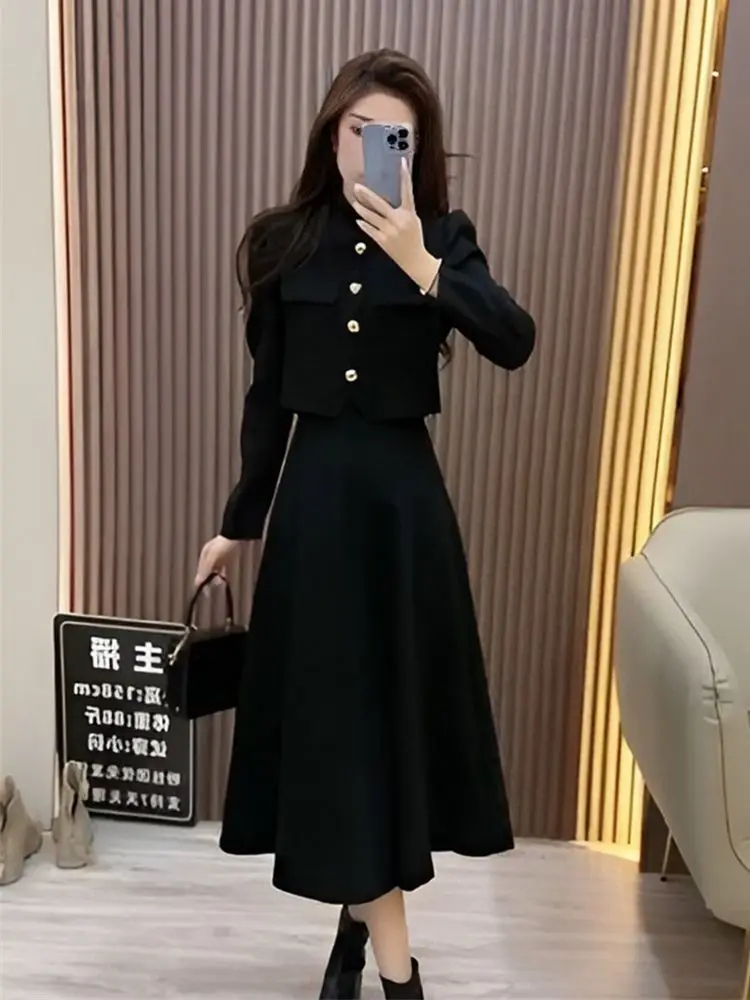 UNXX Elegant Socialite\'s Women\'s Suit Jacket Skirt Outfit Two-piece Set Autumn and Winter Office Lady Coat Long