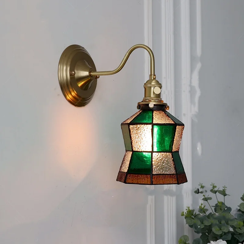 

IWHD Green Vintage LED Wall Lights Restaurant Kitchen Coffee Copper Knob Switch Loft Glass Indoor Bedside Lamp Lamparas De Pared