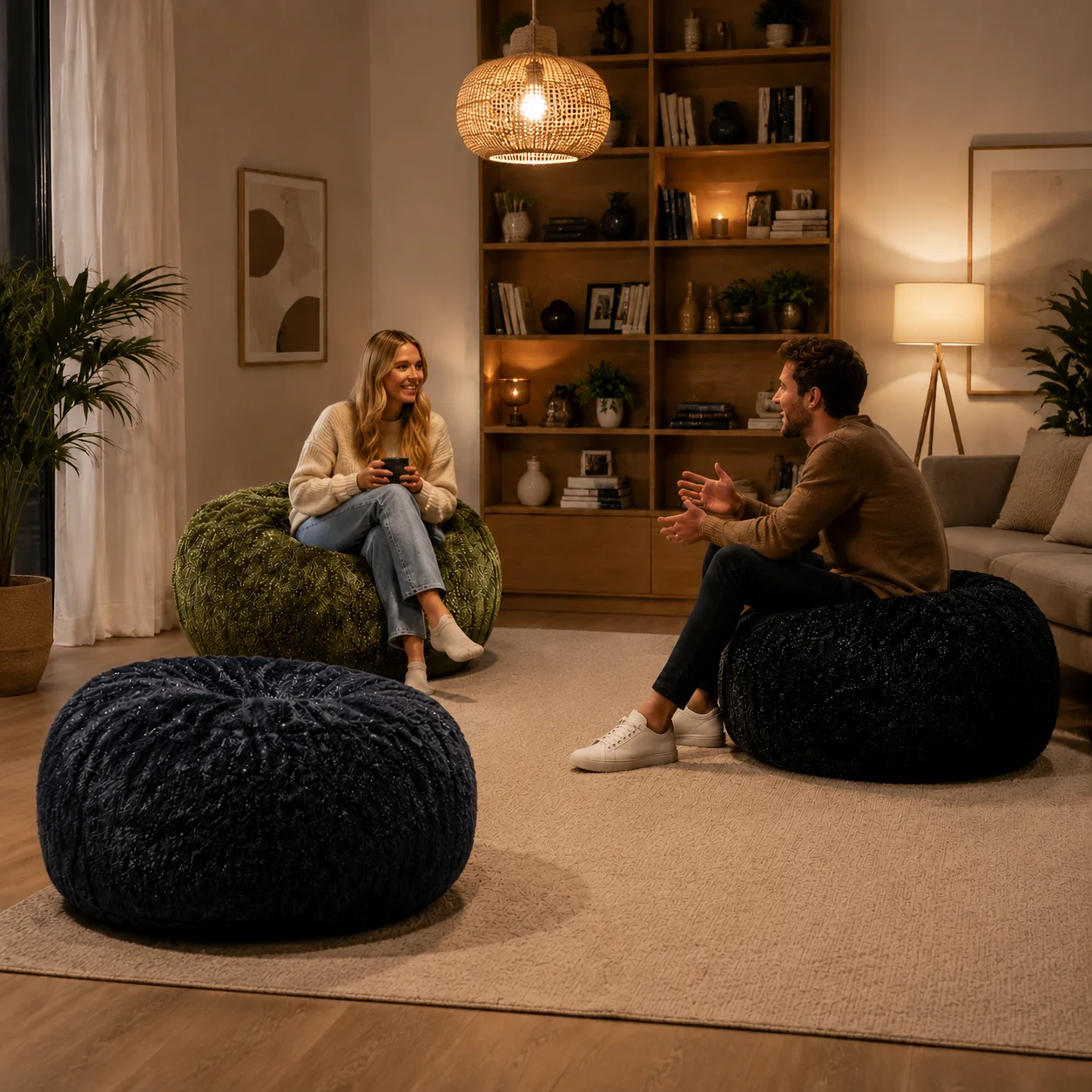 4FT Glitter Fluffy Faux Fur Bean Bag Chair, Vacuum Compressed High Rebound Memory Foam Floor Seat With Hidden Zipper Removable Washable Fabric Cover image 8