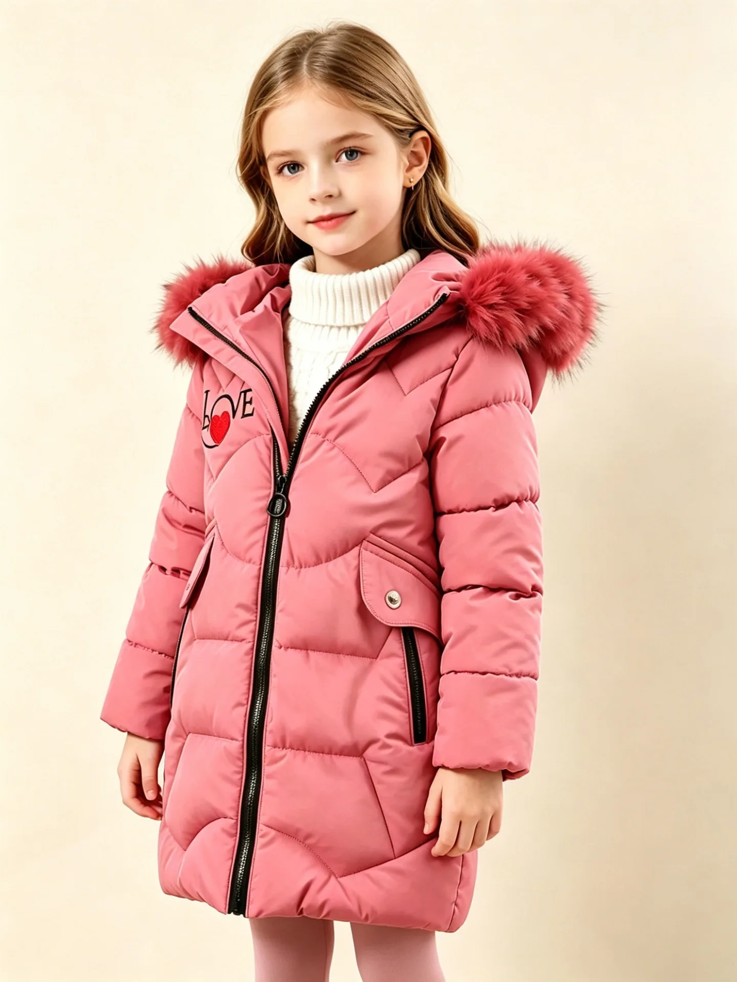 Girls Winter Thick Warm Parka Coat Faux Fur Hooded Long Puffer Jacket Windproof School Outdoor Cold Weather Outerwear