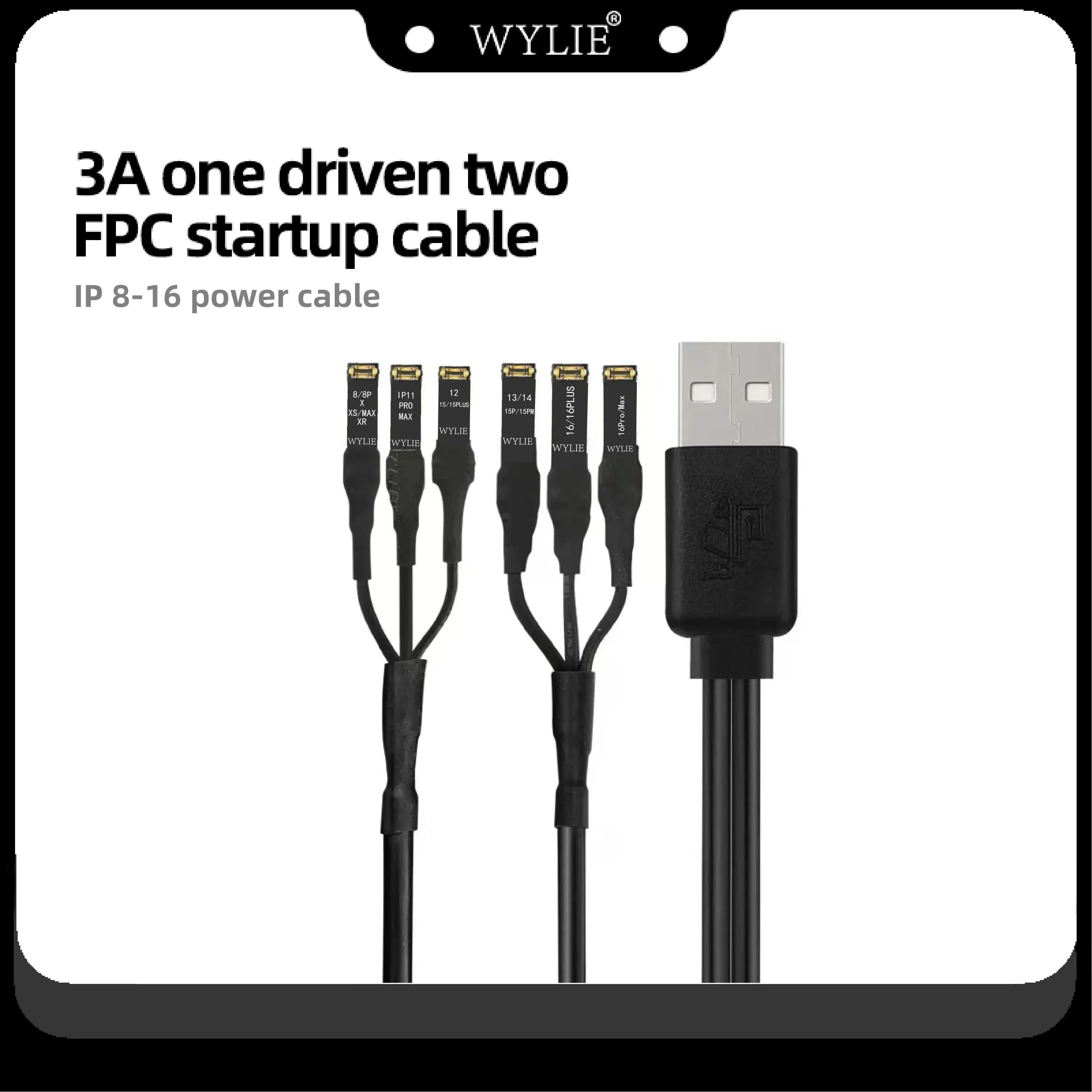 WYLIE Power cord 3A 1 To 2 USB Cable 6 Interfaces USB Power Boot Line DC Power Supply Cable Support for iPhone 8 to 16PM Repair