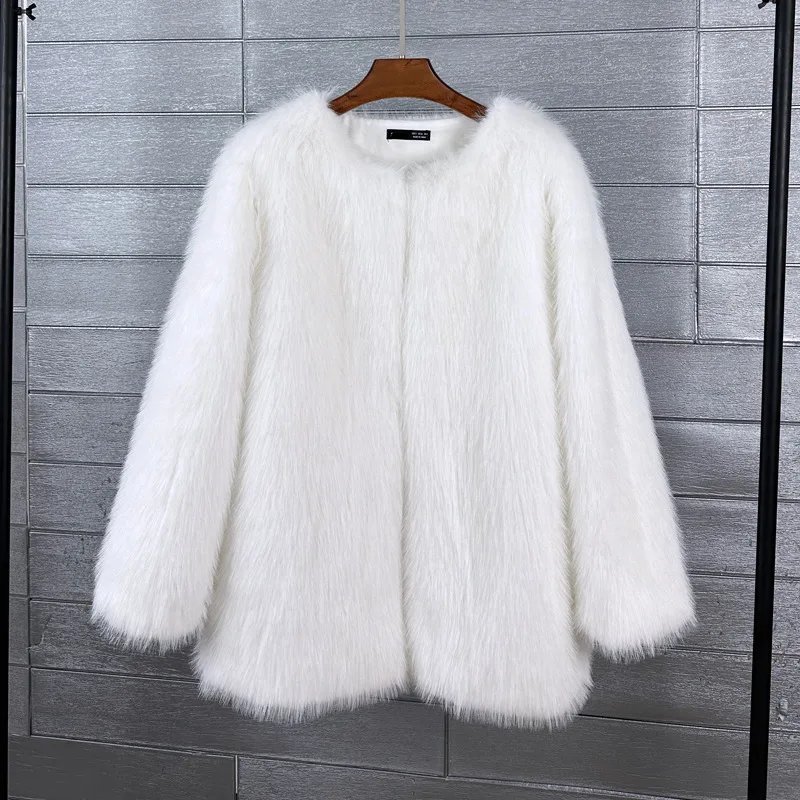 Abrigo de piel de visón grueso para mujer, chaqueta de piel Artificial de manga larga con cuello redondo, abrigo de piel sintética con temperamento para mujer