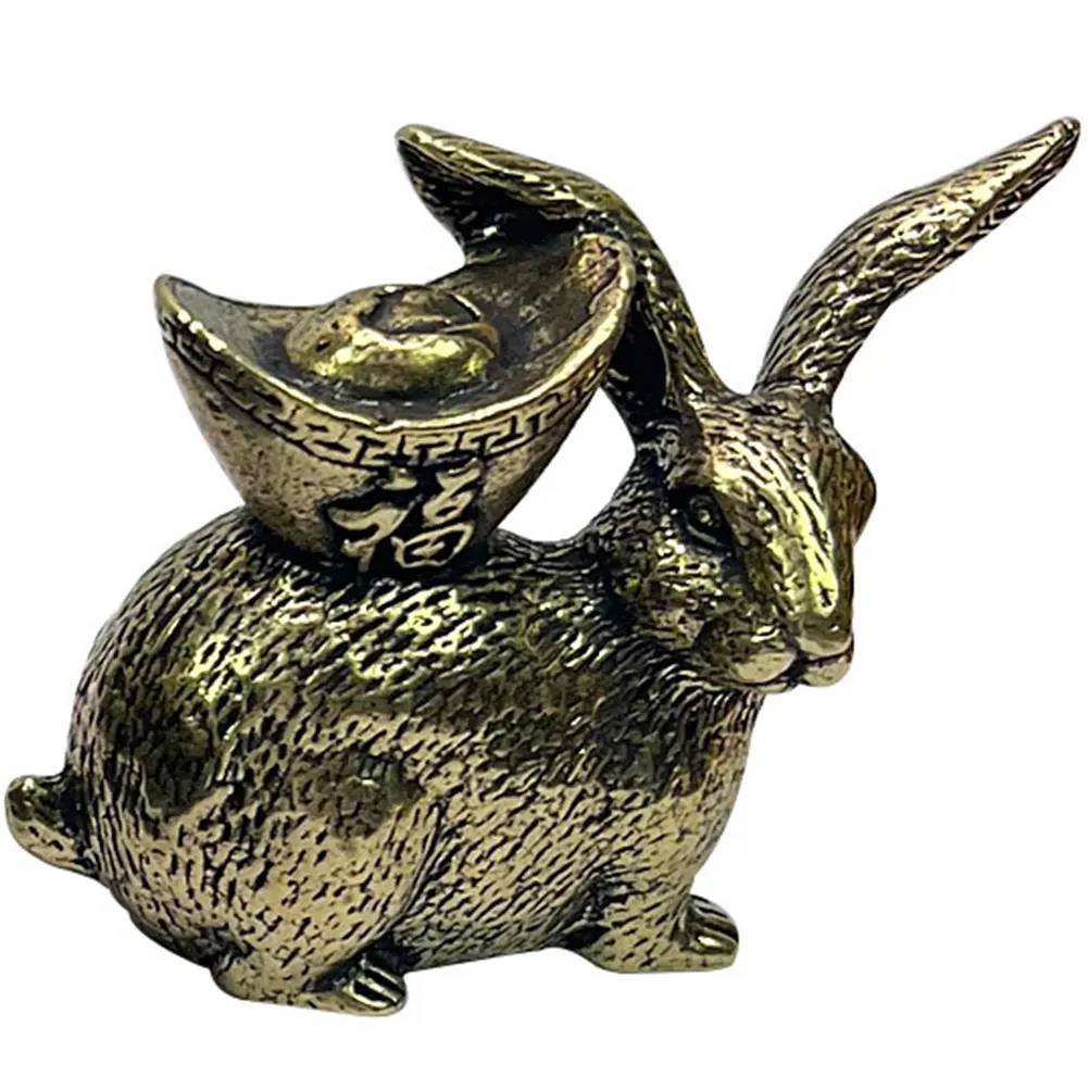 

Brass Rabbit Statue Decor Home Office Animal Ornament Retro Style Miniature Model Figurine Bunny Decoration Small Brass Craft