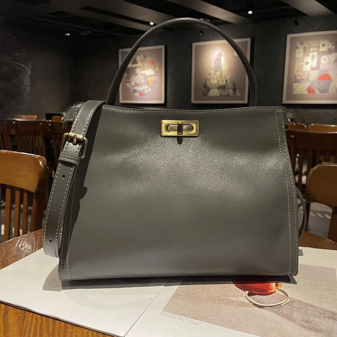 Oilwax Real Cow Leather Tote Bag Small Vintage Genuine Leather Handbag Women Fashion Ladies Shoulder or Crossbody Bag