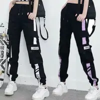 Pantalones Cargo de moda deportiva para mujer de Hip Hop, pantalones bombachos coreanos sueltos e informales, corredores negros con múltiples bolsillos, pantalones 5XL