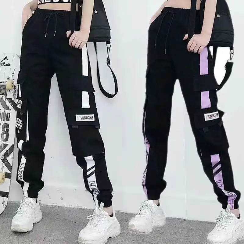 Hip Hop Women's Sports Fashion Cargo Pants Loose and Casual Korean Harem Pants Black Joggers with Multiple Pockets Trousers 5XL