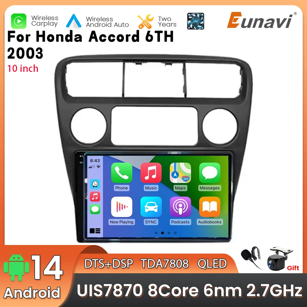 Android 14 2 Din Car Multimedia Player For Honda Accord 6th 2003 Head Unit Stereo GPS Navigation BT WIFI