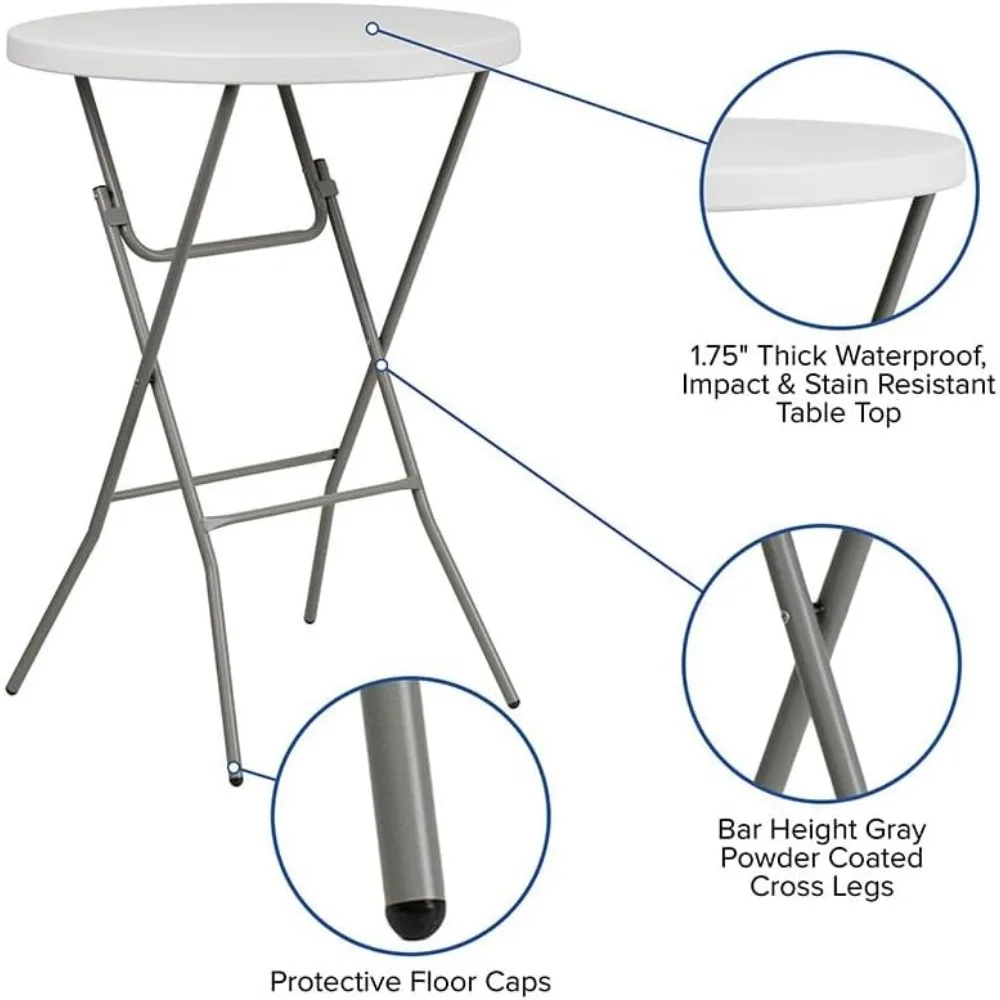 칵테일 테이블 하이탑 접이식 테이블, 휴대용 바 높이 접이식 테이블, 분리형 다리가 있는 원형, 32 인치