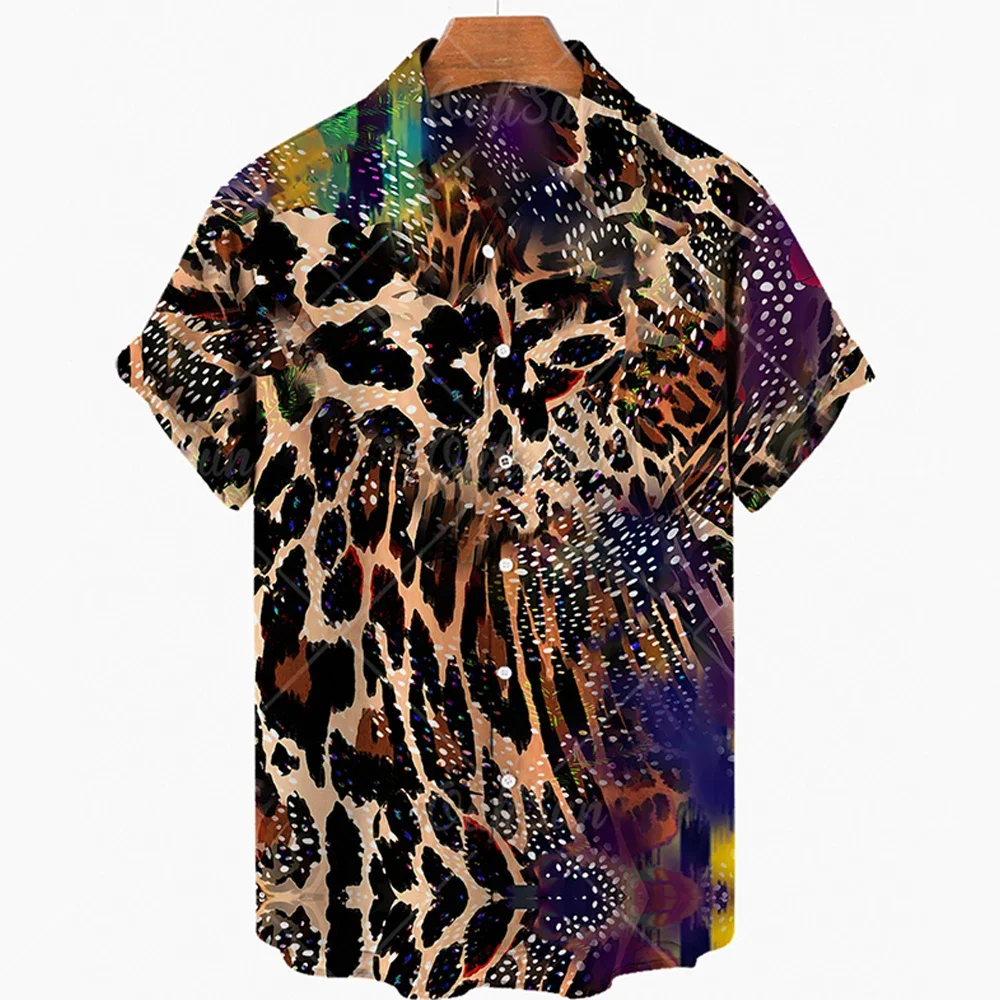 

Short Sleeve Leopard Men's Shirts For Man Clothing Hawaiian Fashion 3D Print Thin Lapel Floral Casual Oversized Imported Camisa