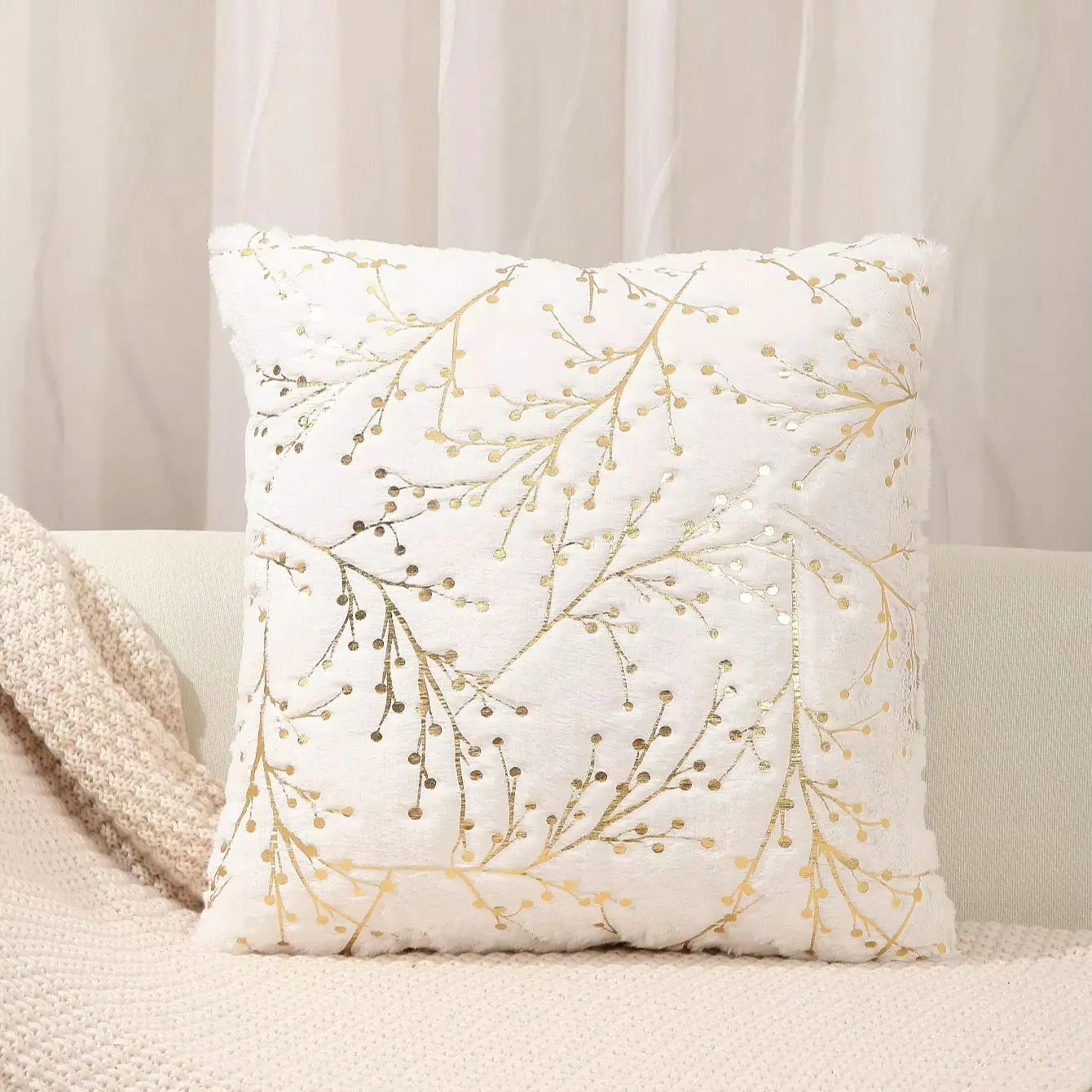1pc gold foil white pillow cover home decorative throw pillowcase 45x45cm soft plush cushion cover for livingroom room decor