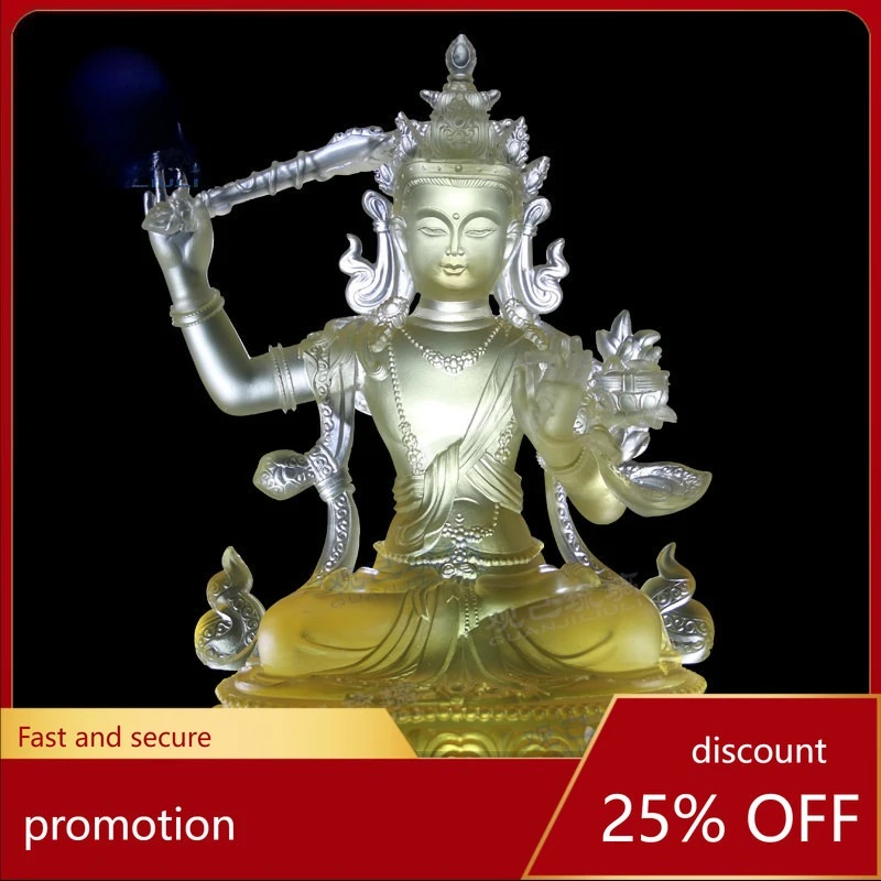 Cz1 colored glaze manjusri and samantabhadra buddha statue gilded buddhist hall home worship solemn chinoiserie craft ornaments