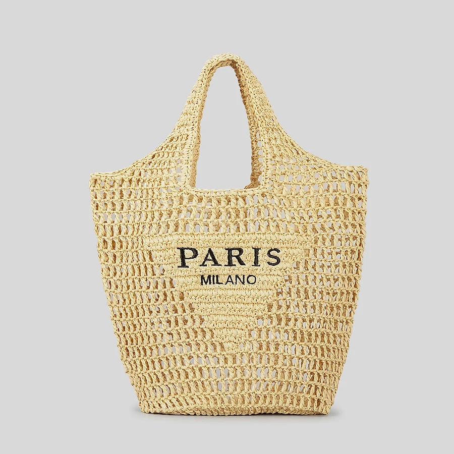 Casual Hollow Letters Straw Women Shoulder Bags Designer Paper Woven Handbags Summer Beach Large Capacity Tote Bali Purses 2024