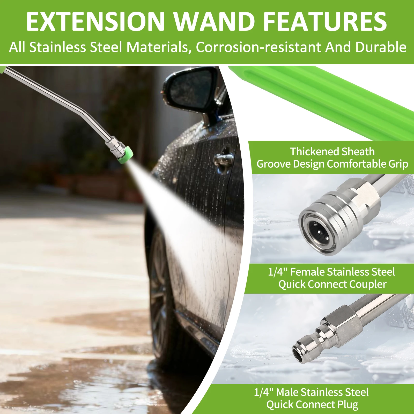 Car Wash Pressure Washer Extension Wand, Stainless Steel Power Extension Wand, Power Washer Wand Extension with 1/4” Quick Plug