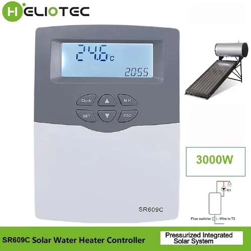 Imagen 2 del producto Controlador de calentador Solar SR609C adecuado para tubería de calor integrada, Control de sistema Solar presurizado, calentador eléctrico de 1500W/3000W