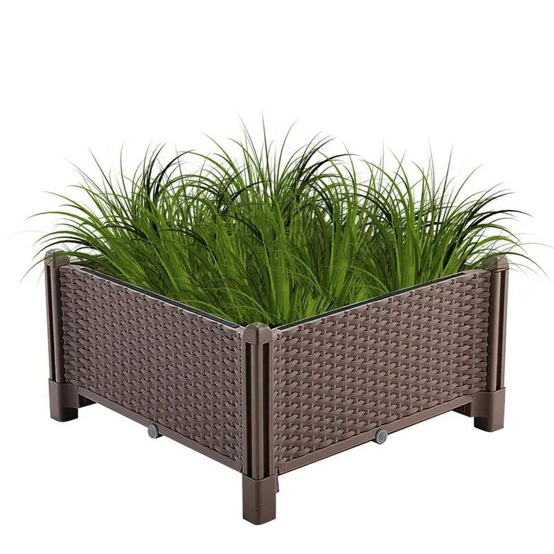 Raised Garden Bed Self Watering And Drainage Hole Raised Plant Pots Plastics Rattan Elevated Garden Bed For Garden Balcony