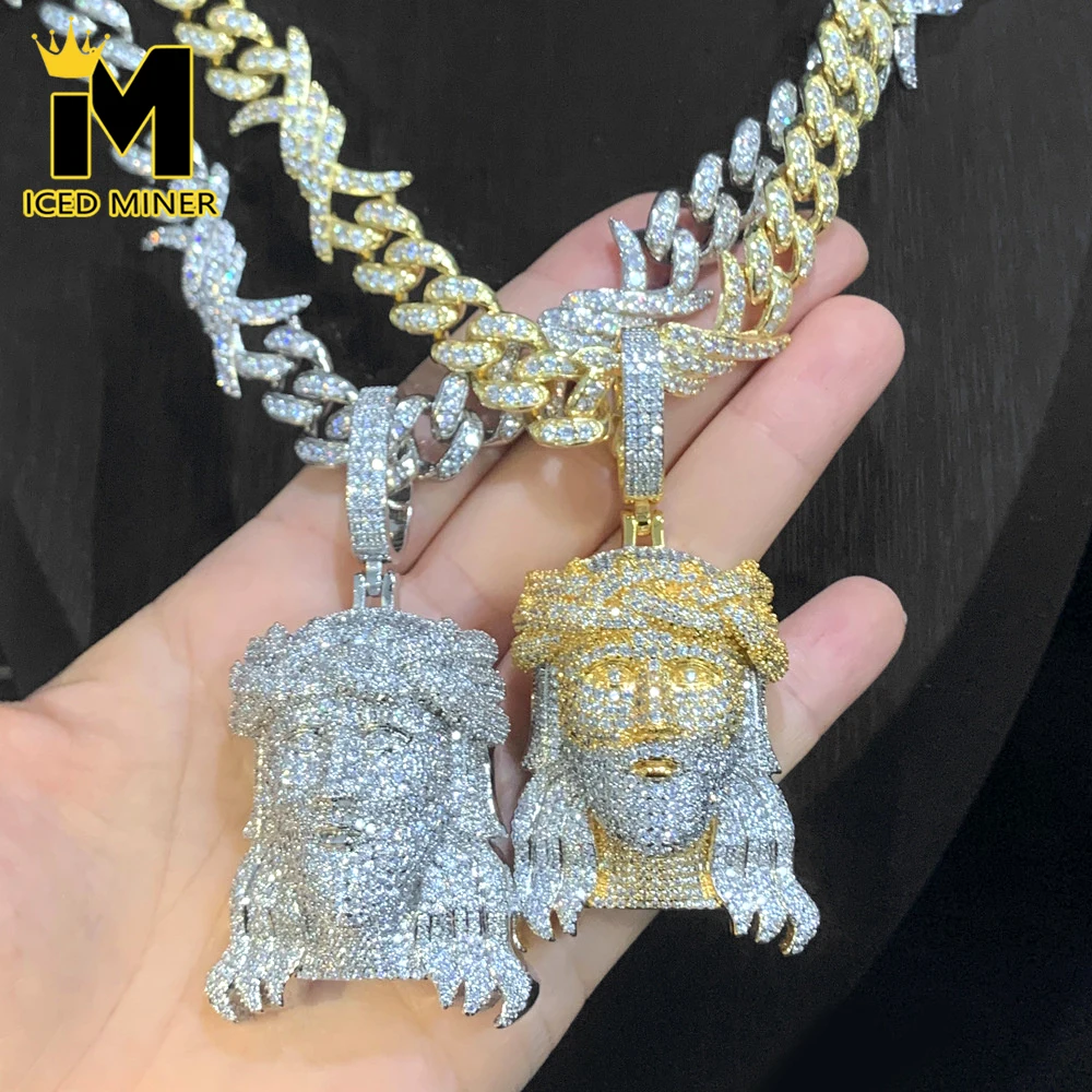 

Icedminer Jesus Pendant with Iced Out Cuban Link Chain Necklaces Men Women Bling Zircon Hip Hop Jewelry Free Shipping