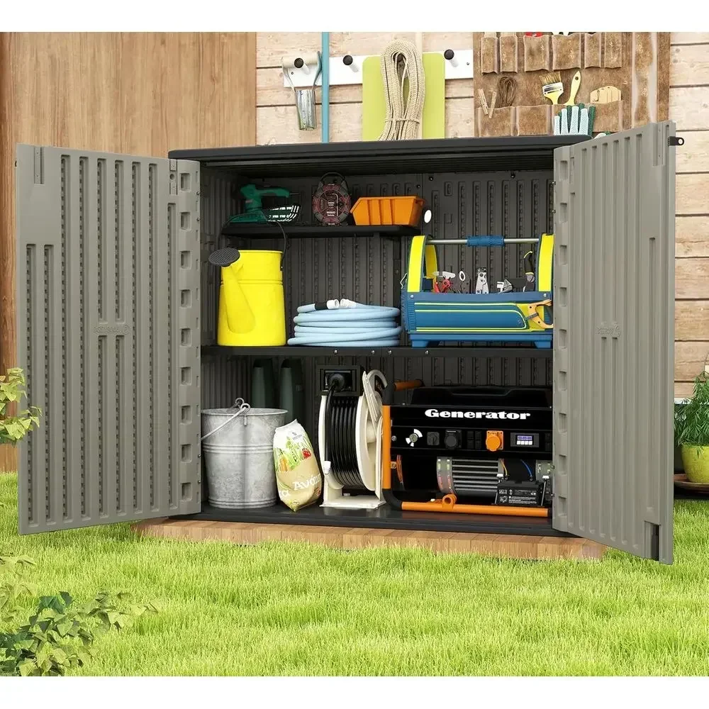 All-Weather Resistant Outdoor Storage Shed, 37 Cu.ft, Floor Included, Double-Layer Plastic, Suitable for Patio, Garden, and Lawn
