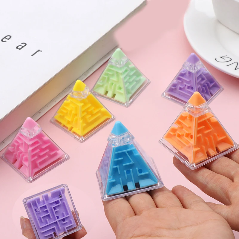 2 Pcs Creative 3D Three-dimensional Pyramid Maze Walking Beads Kids Puzzle Cube Roller Ball Children Concentration Training Toys