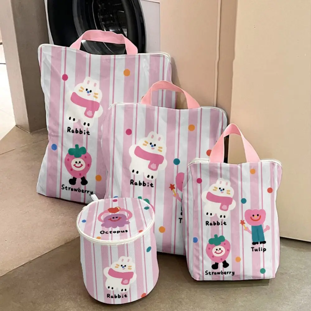 4Pcs Multiple Sizes Mesh Laundry Bags Set Auto-lock Zipper Cute Travel Clothes Organizer Multi-purpose with Handle