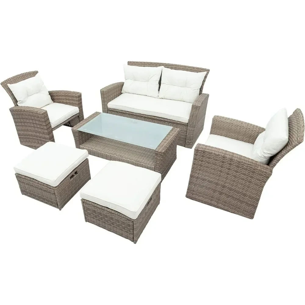 

l L Beige Rattan Outdoor Furniture Sets 4 Pieces Sets Patio Furniture Set Outdoor Garden Living Room Set Table Chair Dining Ter