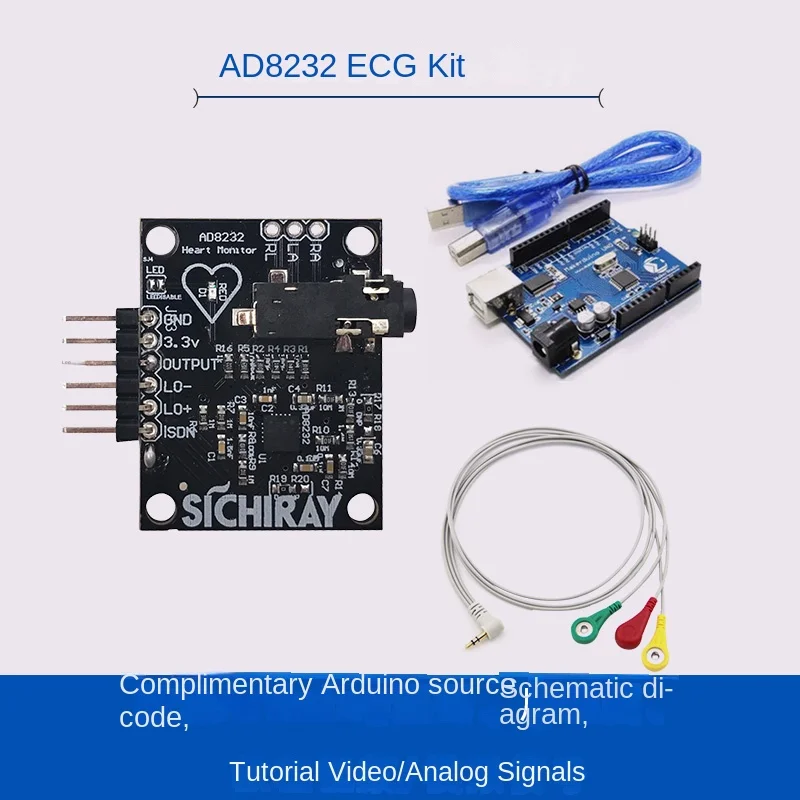 ECG Sensor Module, Pulse and Heart Rate Collection Monitoring, Analog Measurement, Electrocardiogram Detection, Microcontroller