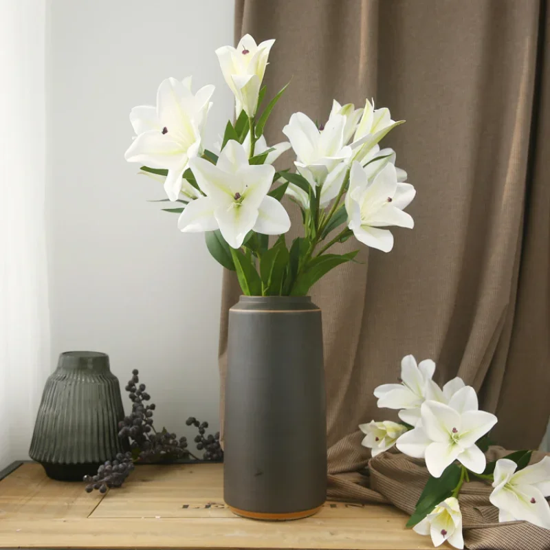 71cm Artificial Flower Lily3 Head Indoor Dining Table TV Cabinet Decoration Fake Flower Silk Flower Feel Sunshine Lily