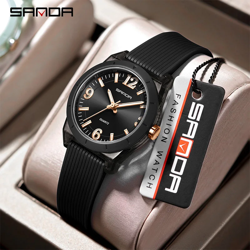SANDA 6277 Top Brand 2025 Transparent Case Children's Quartz Watch Waterproof Night Light Leisure Student Quartz Watch
