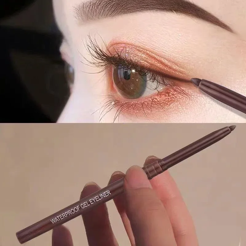 Delineador de ojos de secado rápido negro y marrón, lápiz de Gel líquido resistente al agua, larga duración, suave, no florece, maquillaje cosmético