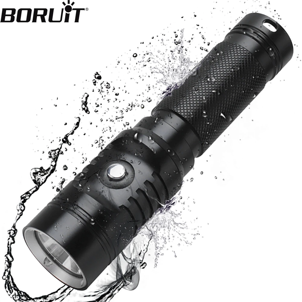 BORUiT S2 Super Bright 1000LM LED Scuba Diving Flashlight IPX8 Waterproof Dive Torch Underwater 60M Spearfishing 18650 Lantern