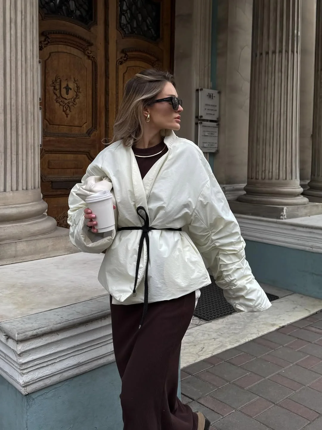 カジュアル無地レースアップコットンジャケット レディースファッション Vネック長袖カーディガンコート 冬 レディースシックデイリー通勤アウター 2025