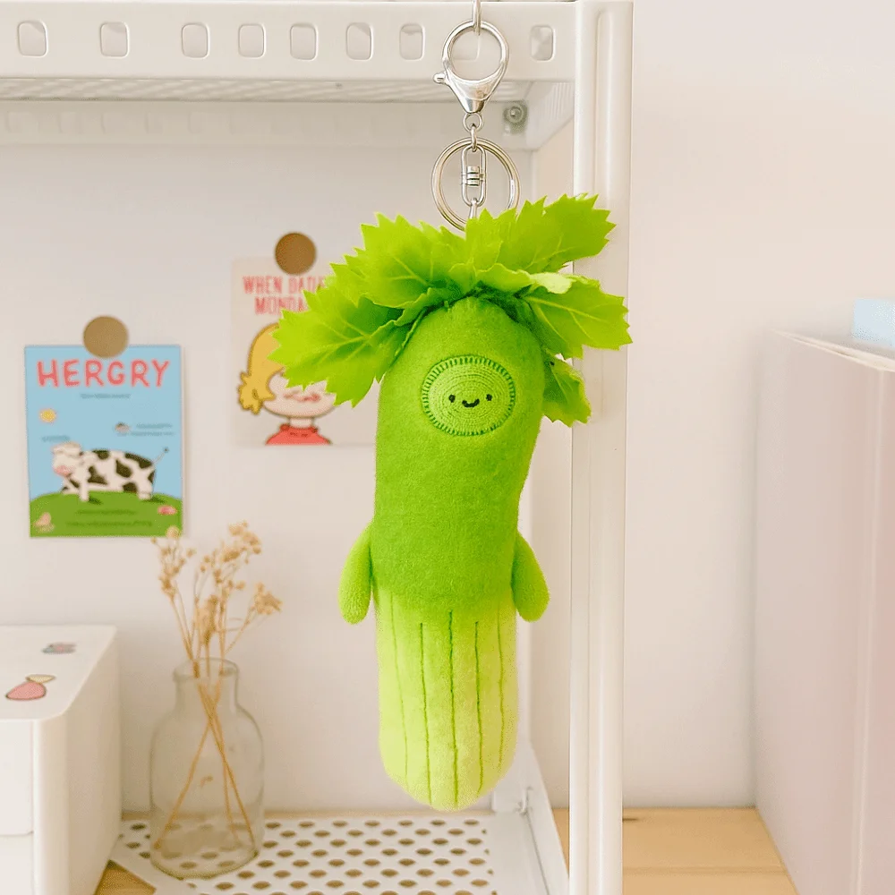 

Cute Design Cartoon Celery Plush Keychain Decorative Style Plush Material Backpack Decorative Pendant Soft Handmade