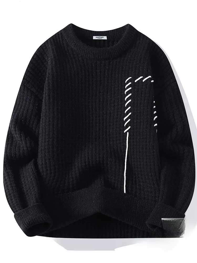 

Мужской теплый вязаный свитер Paul Frank с круглым вырезом, повседневный, свободного кроя, осенний, модный, из смесового полиэстера, с длинным рукавом, базовая модель