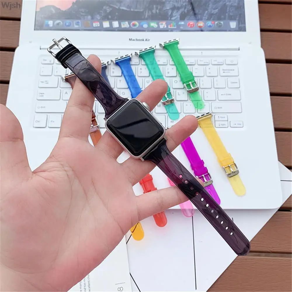 Прозрачный силиконовый ремешок для Apple Watch iWatch Series SE 6 5 4 3 2 7 44 мм 40 мм 42 мм 38 мм Мягкий тонкий резиновый браслет на запястье